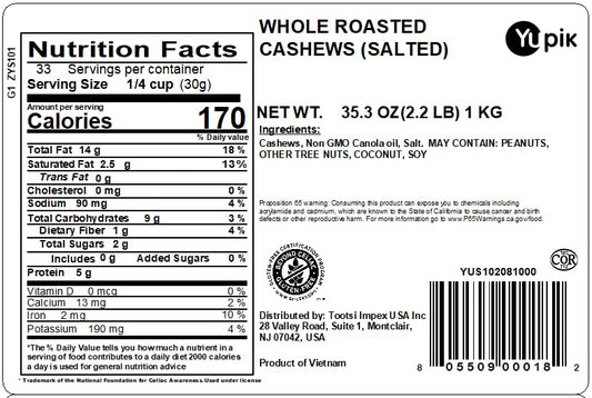 Yupik Roasted Salted Cashews – 2.2 lb, Crunchy, Vegan, Gluten-Free·